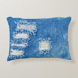 Cojín Decorativo Aguantar a Denim Jeans. Destruido y destruido: Blu