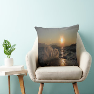 Cojín Decorativo Aguas rompeolas en Croacia hermosa puesta de sol