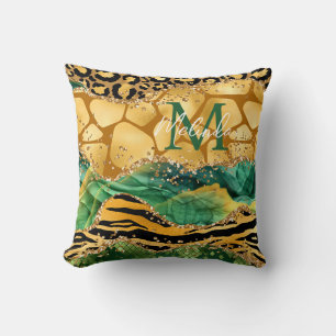 Cojín Decorativo Aguata de safari dorada y verde con estampado de a