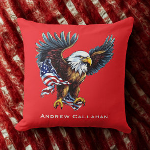 Cojín Decorativo Águila Calva Americana Bandera Patriótica USA 4 de