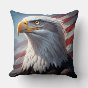 Cojín Decorativo Águila Calva Majestuosa con Bandera Americana – Pa