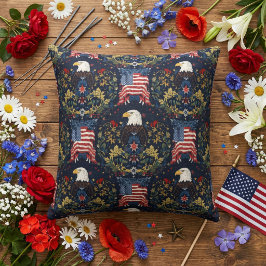 Cojín Decorativo Águila Calva Patriótica Elegante y Bandera America