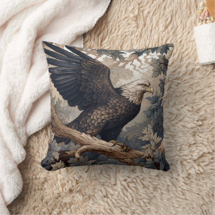 Cojín Decorativo Águila calva patriótica, estilo William Morris