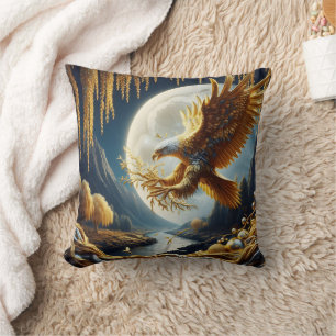 Cojín Decorativo Águila dorada encaramada en la rama por la noche