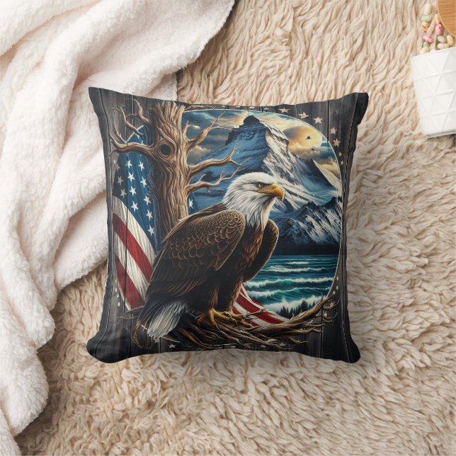 Cojín Decorativo Águila majestuosa contra el escenario americano (Manta)