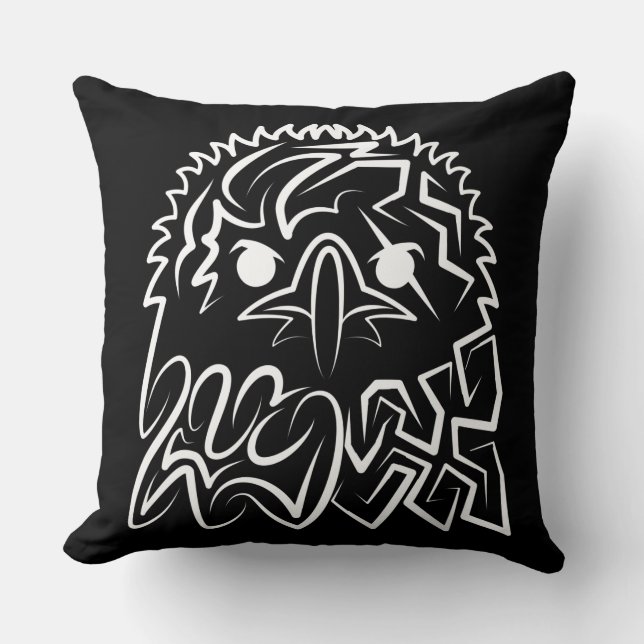 Cojín Decorativo Águila Tribal Negra y Blanca (Anverso)