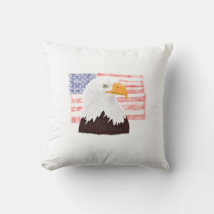 Cojín Decorativo Águila y bandera calva americana - blanco transpar
