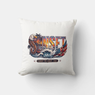 Cojín Decorativo Águila y bandera estadounidense vintage "SUNSET" O