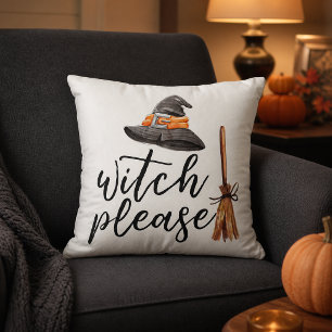 Cojín Decorativo Aguja de Bruja Por Favor Acuarela Halloween Blanco