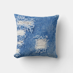 Cojín Decorativo Agujero, vaqueros de denim, textura despedazada