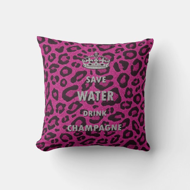Cojín Decorativo Ahorra agua bebida champán leopardo impresión rosa (Anverso)