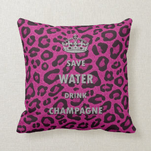 Cojín Decorativo Ahorra agua bebida champán leopardo impresión rosa