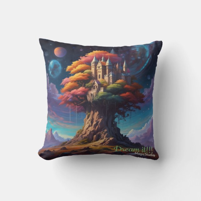 Cojín Decorativo AI Dream Tree Castle Throw Pillow (Anverso)