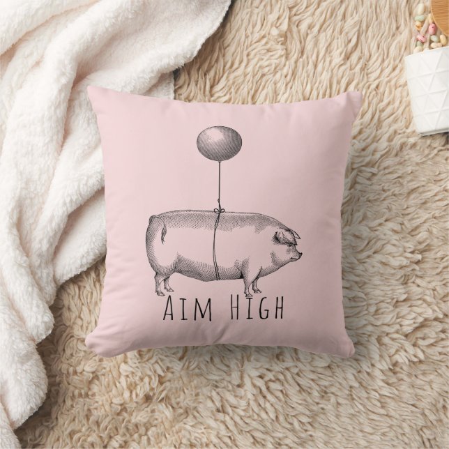 Cojín Decorativo Aim High Cute Pig and Balloon Inspirational (Manta)