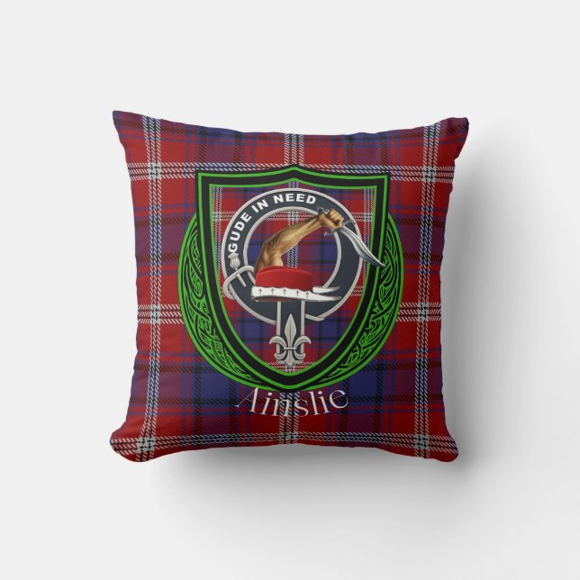 Cojín Decorativo Ainslie Scottish Clan Tartan Escudo (Anverso)