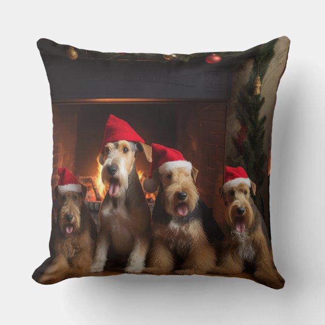 Cojín Decorativo Airedale por los Navidades de la chimenea (Anverso)