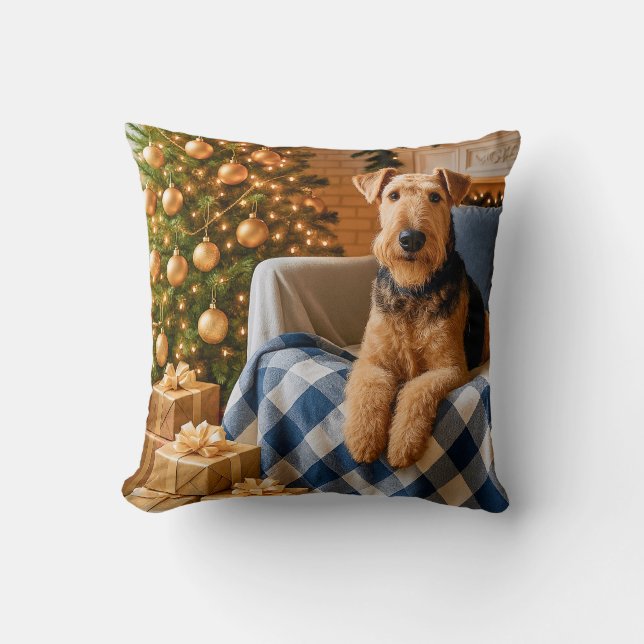 Cojín Decorativo Airedale Terrier de vacaciones  (Anverso)