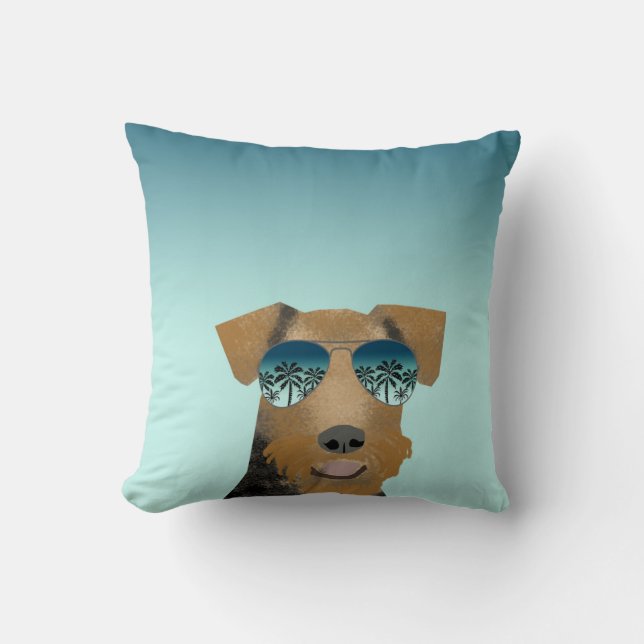 Cojín Decorativo Airedale Terrier lentes de sol perro tropical de v (Anverso)