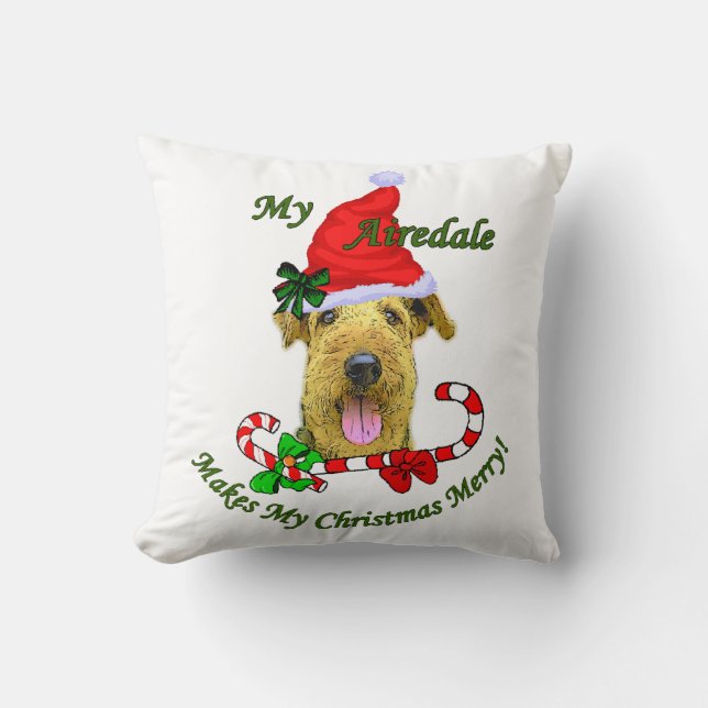 Cojín Decorativo Airedale Terrier Navidades Merry (Anverso)