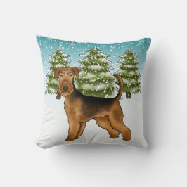 Cojín Decorativo Airedale Terrier Perro En Bosque Invernal Nevado L