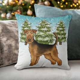 Cojín Decorativo Airedale Terrier Perro En Bosque Invernal Nevado L