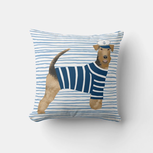 Cojín Decorativo Airedale Terrier Sailor Nautical Dog (Anverso)
