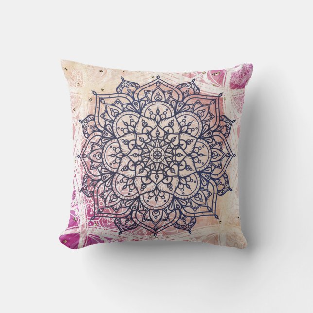 Cojín Decorativo Airy Mandala Happy Pink Purple Yellow Blue & Gold (Anverso)