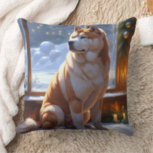 Cojín Decorativo Akita Con Luces de Navidad Fiesta