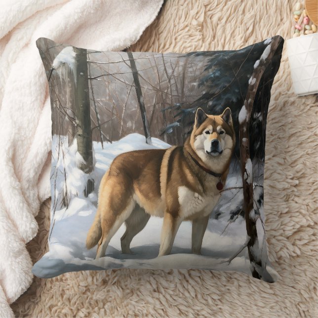Cojín Decorativo Akita deja que nieve Navidades (Manta)