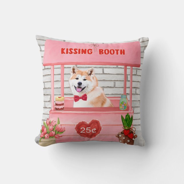 Cojín Decorativo Akita Dog El día de San Valentín Kissing Booth (Anverso)
