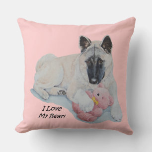 Cojín Decorativo akita lindo con una foto de peluche rosa con cara 