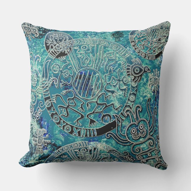 Cojín decorativo al aire libre Aztec blues de 20"  (Anverso)