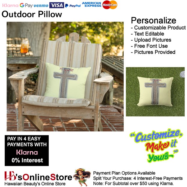 Cojín decorativo al aire libre con fondo amarillo (Cross Outdoor Throw Pillow with Yellow Background.)