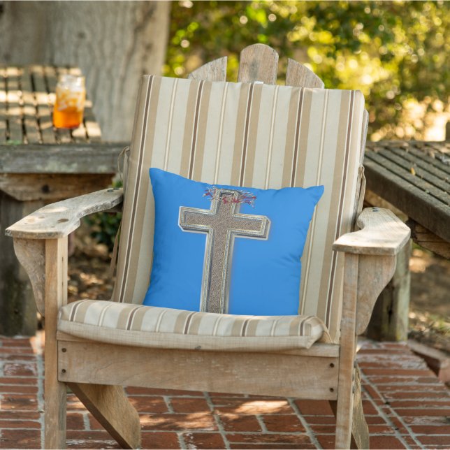 Cojín decorativo al aire libre con fondo azul (Silla)