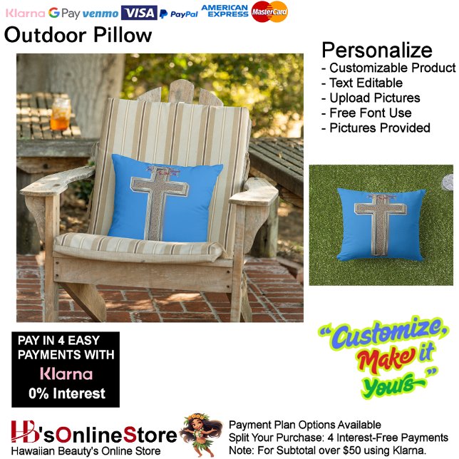 Cojín decorativo al aire libre con fondo azul (Cross Outdoor Throw Pillow with Blue Background.)