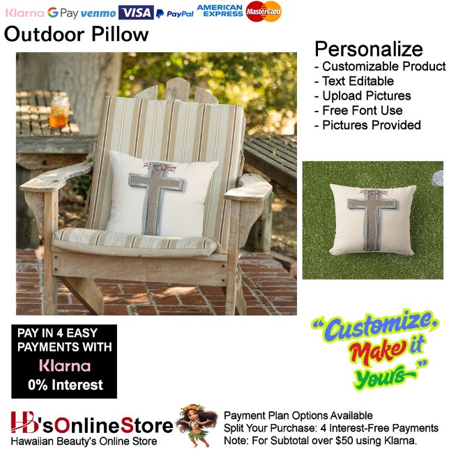 Cojín decorativo al aire libre con fondo beige (Cross Outdoor Throw Pillow with Beige Background.)