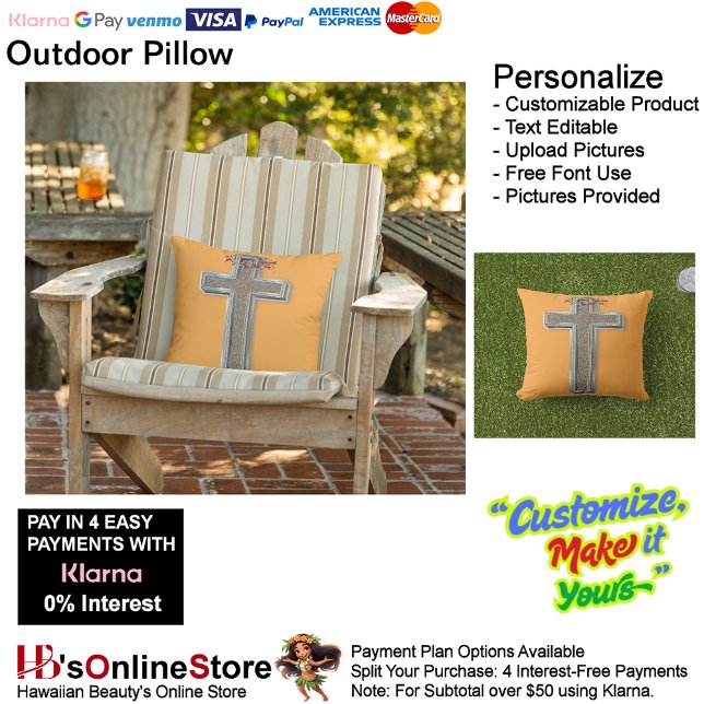 Cojín decorativo al aire libre con fondo Naranja (Cross Outdoor Throw Pillow with Orange Background.)