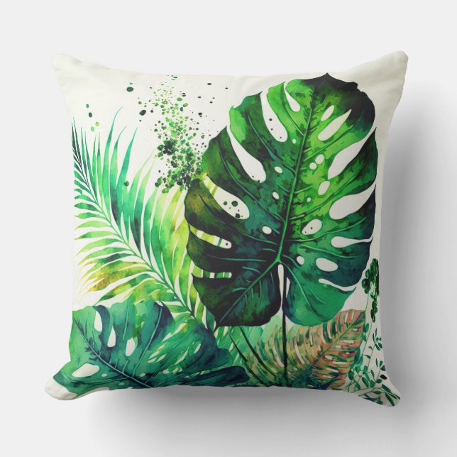 Cojín decorativo al aire libre de follaje tropical (Anverso)