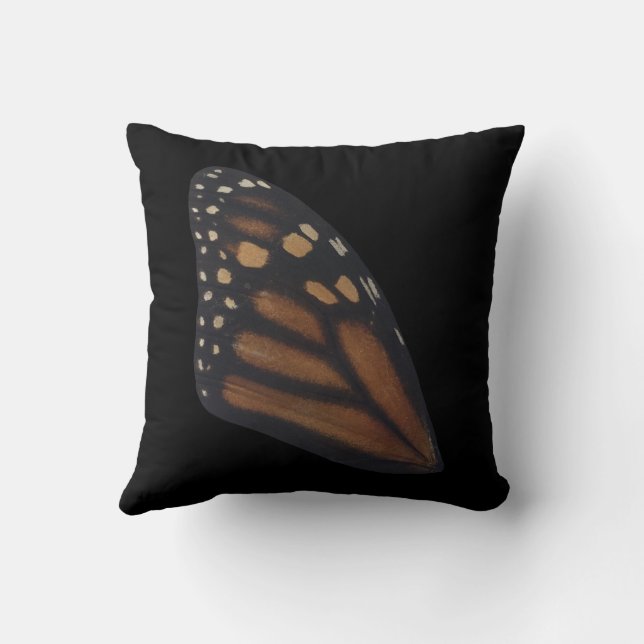 Cojín Decorativo Ala de Mariposa Monarca sobre Negro (Reverso)