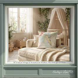 Cojín Decorativo Alas Caprichosas & Deseos de Acuarela | Colibrí 