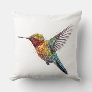 Cojín Decorativo Alas de Arcoíris: Arte Vibrante de Colibrí