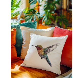 Cojín Decorativo Alas de Arcoíris: Arte Vibrante de Colibrí