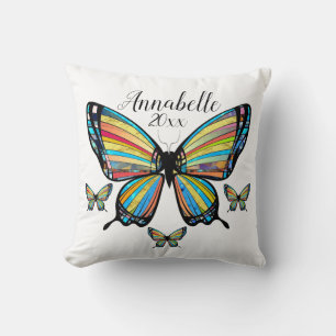 Cojín Decorativo Alas de Mariposa de Arcoíris Magníficas Exquisitas