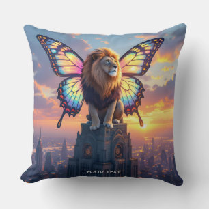 Cojín Decorativo Alas de mariposa de león de fantasía lindo