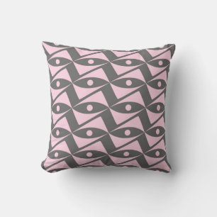 Cojín Decorativo Alas deltas de mediados del siglo - rosa y gris