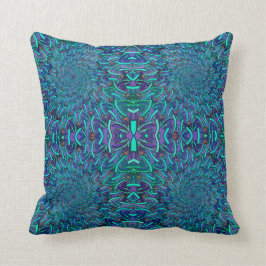 Cojín Decorativo alas verde azuladas calidoscopio reversible