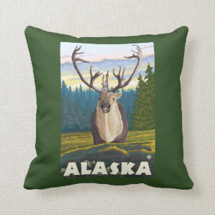Cojín Decorativo AlaskaCaribou en el viaje salvaje del vintage