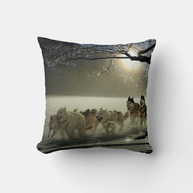 Cojín Decorativo Alaskan Husky Dog Sled Race (Anverso)