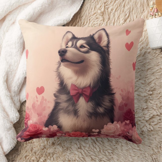 Cojín Decorativo Alaskan Malamute con Rosas - Día de San Valentín  (Manta)