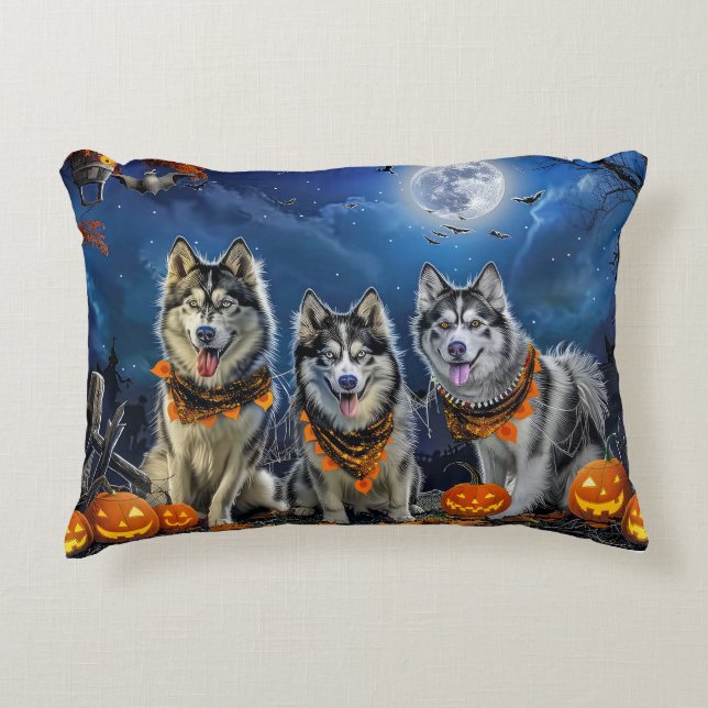 Cojín Decorativo Alaskan Malamute Halloween Spooky (Anverso)